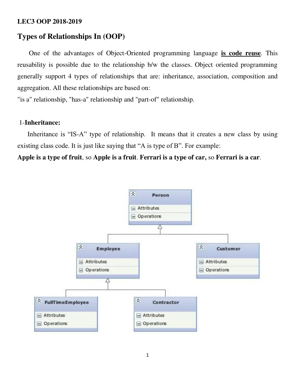 غلاف تقرير LEC3 OOP 2018-2019: Types of Relationships In OOP