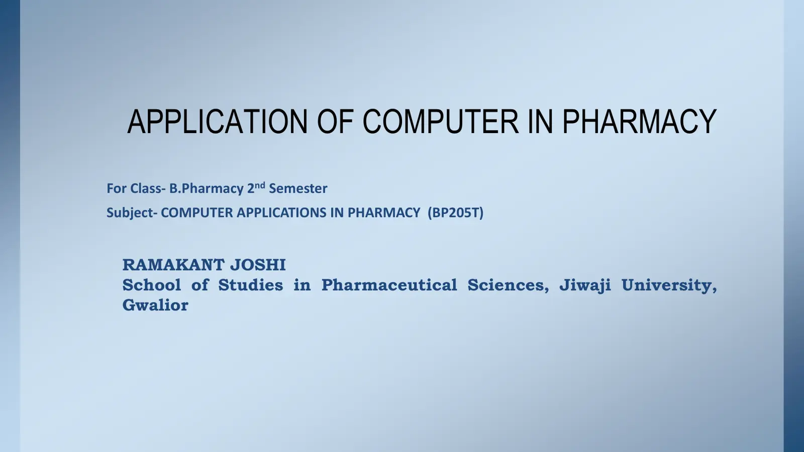 غلاف تقرير APPLICATION OF COMPUTER IN PHARMACY