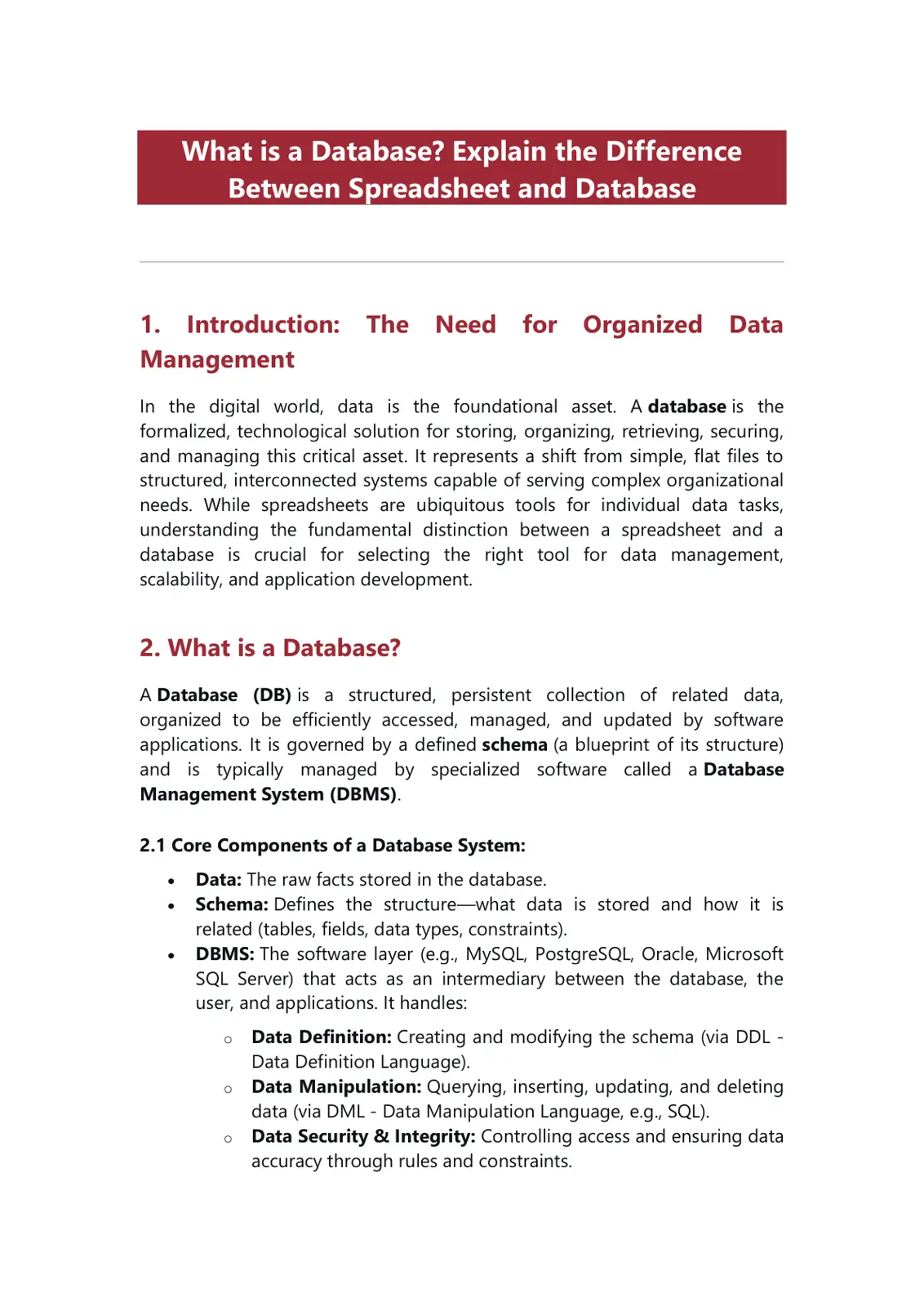 غلاف تقرير What is a Database? Explain the Difference Between Spreadsheet and Database