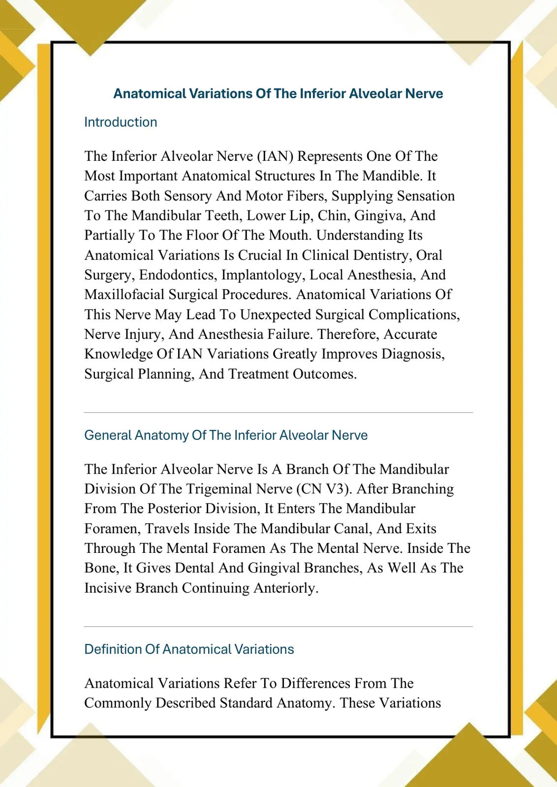 غلاف تقرير Anatomical Variations of the Inferior Alveolar Nerve