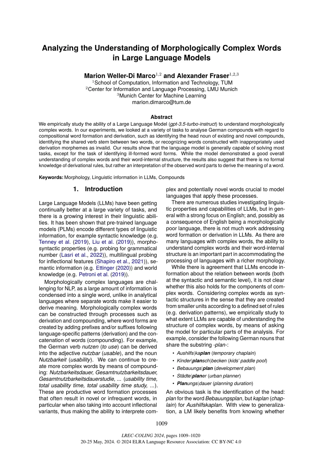 غلاف تقرير Analyzing the Understanding of Morphologically Complex Words in Large Language Models
