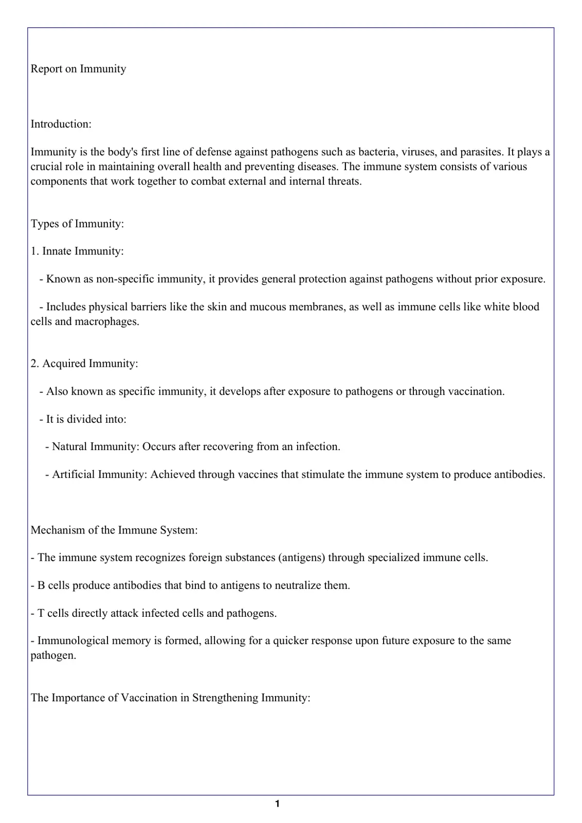 غلاف تقرير Report on Immunity