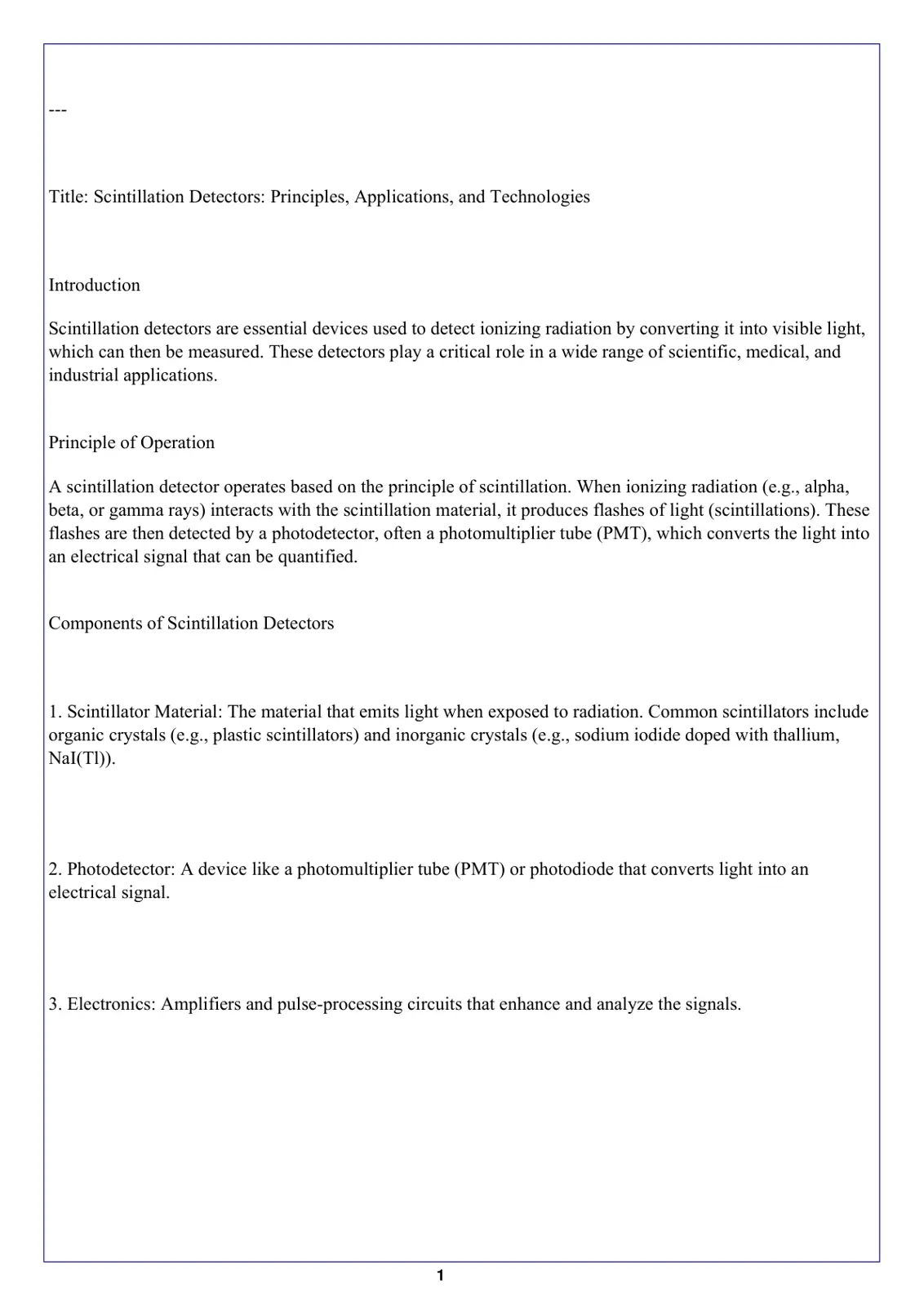 غلاف تقرير Scintillation Detectors: Principles, Applications, and Technologies