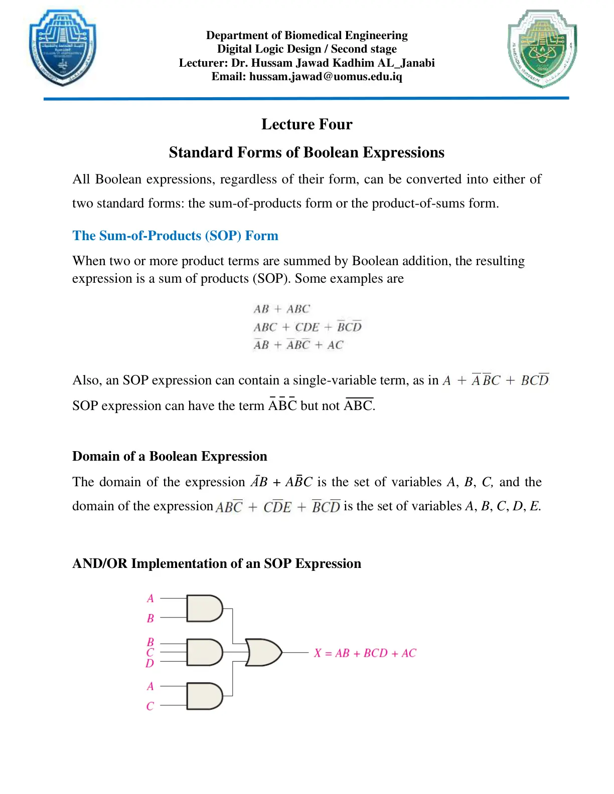 غلاف تقرير Digital Logic Design: Standard Forms of Boolean Expressions