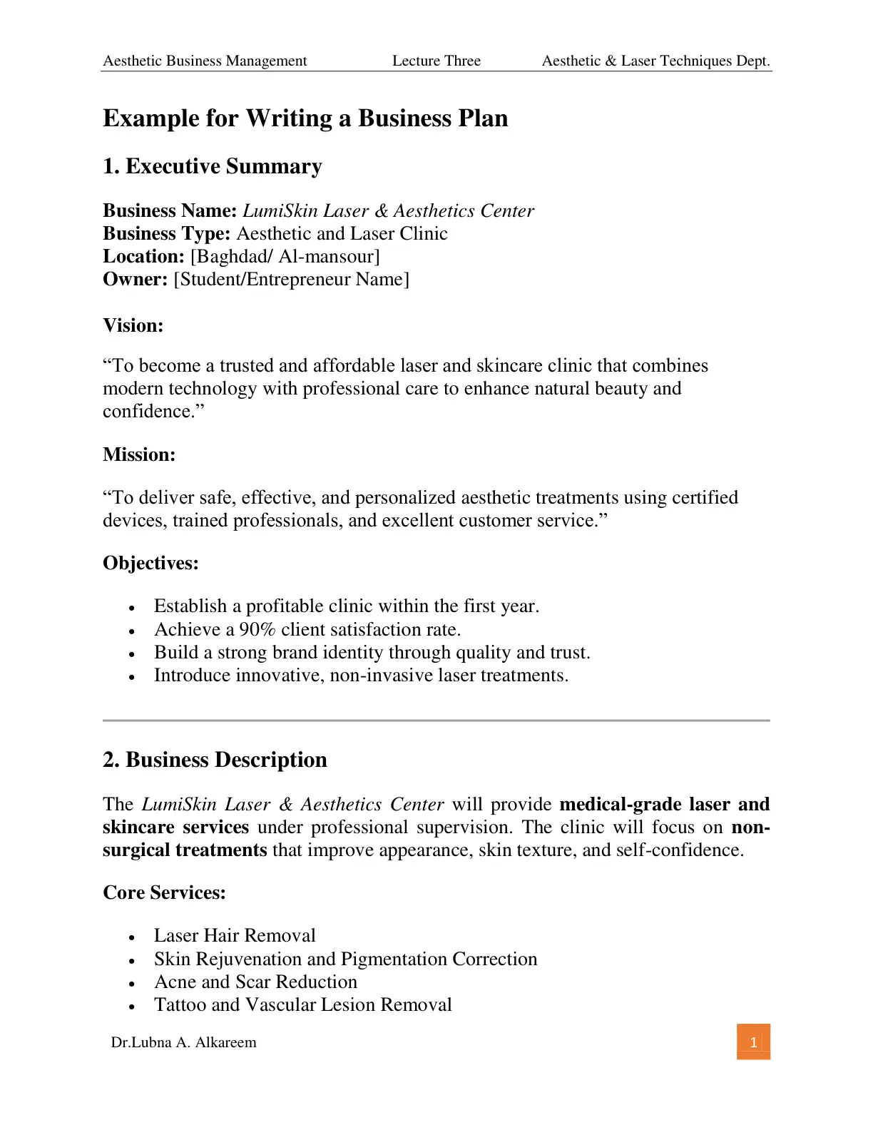 غلاف تقرير Aesthetic Business Management - Lecture Three