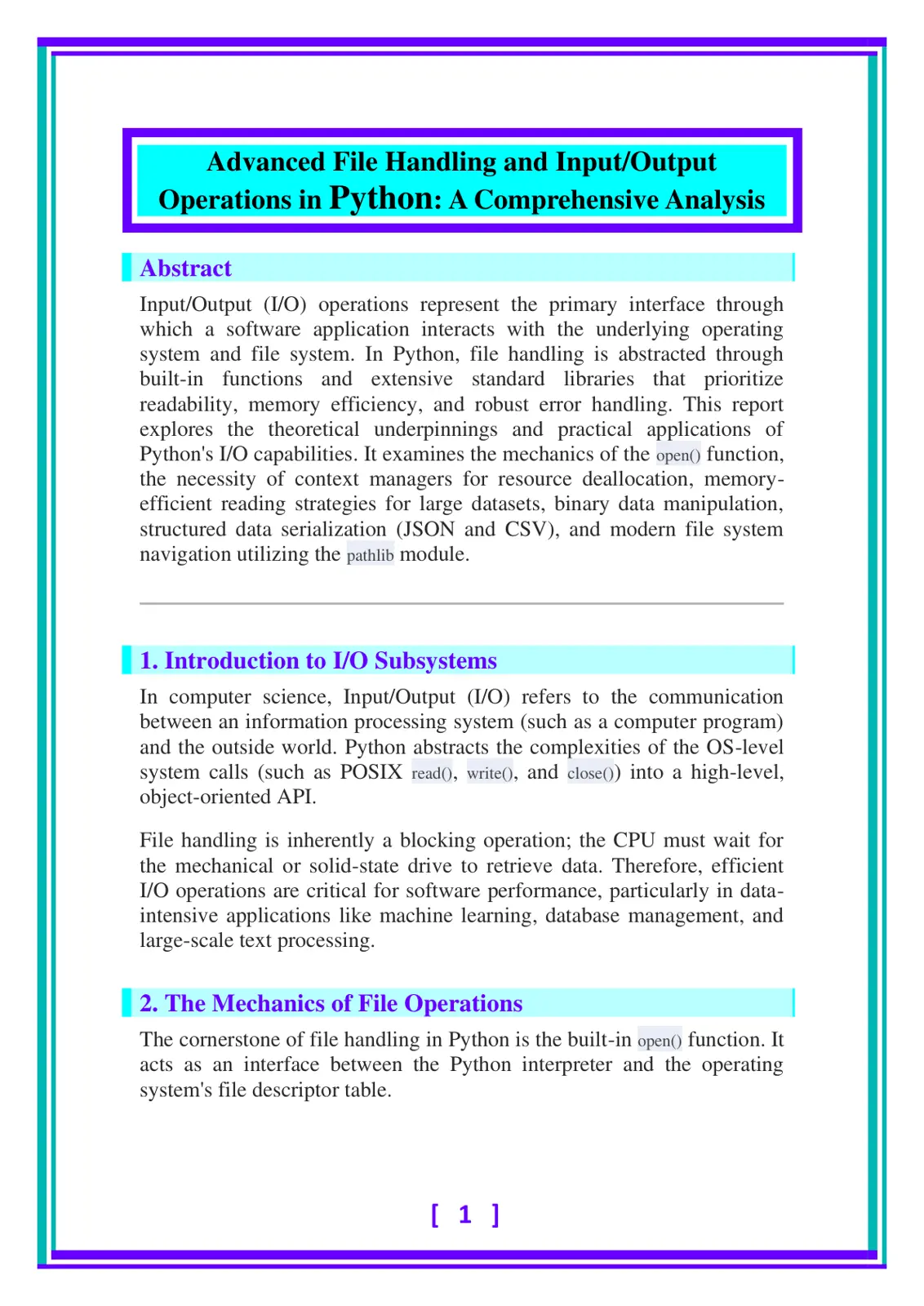غلاف تقرير Advanced File Handling and Input/Output Operations in Python: A Comprehensive Analysis