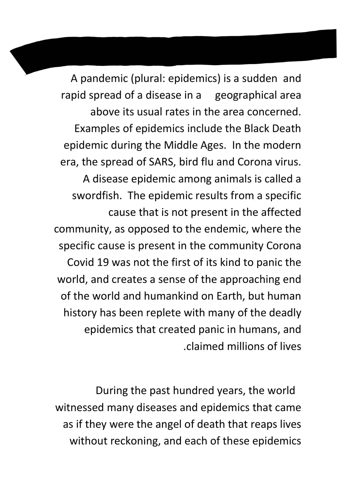 غلاف تقرير A pandemic (plural: epidemics)