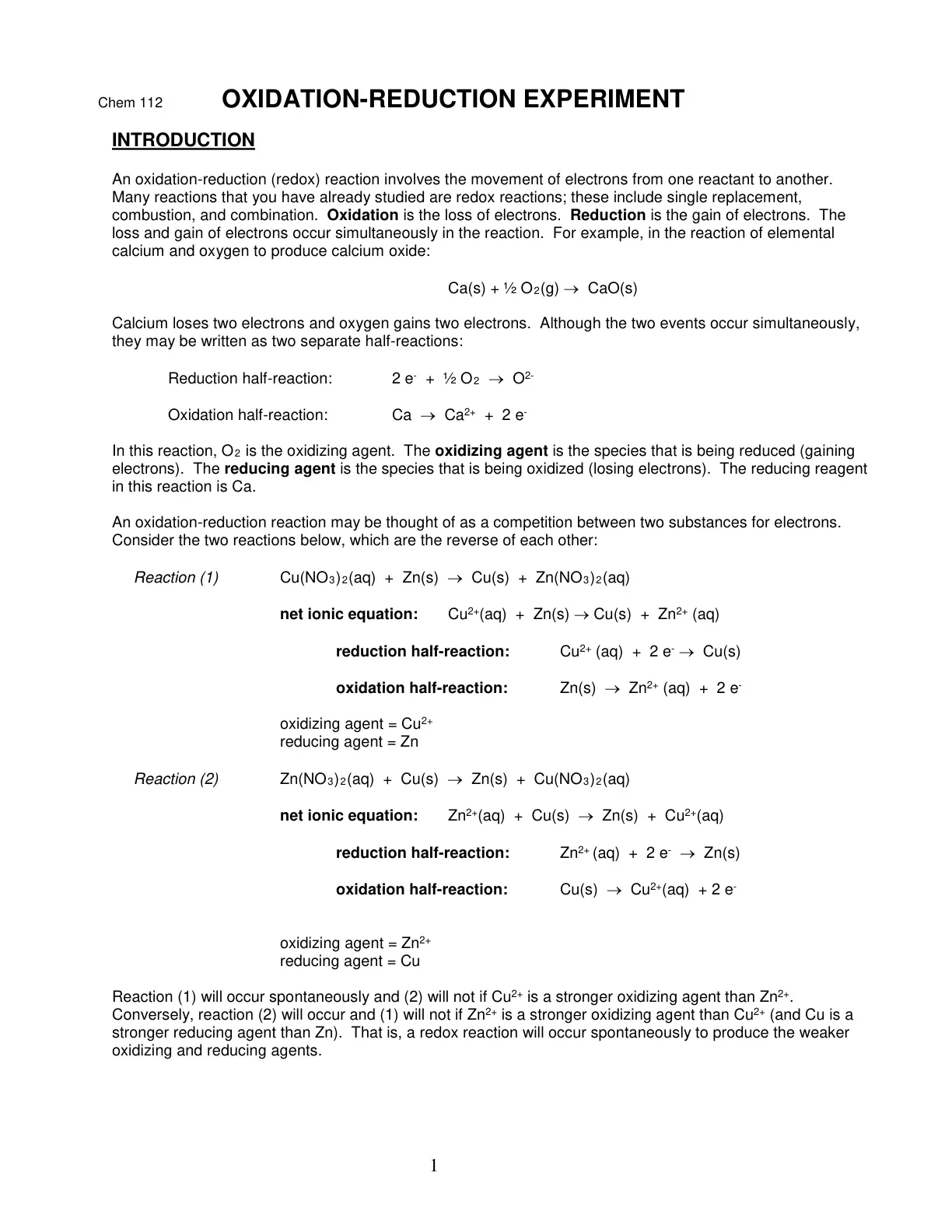 غلاف تقرير Oxidation-Reduction Experiment