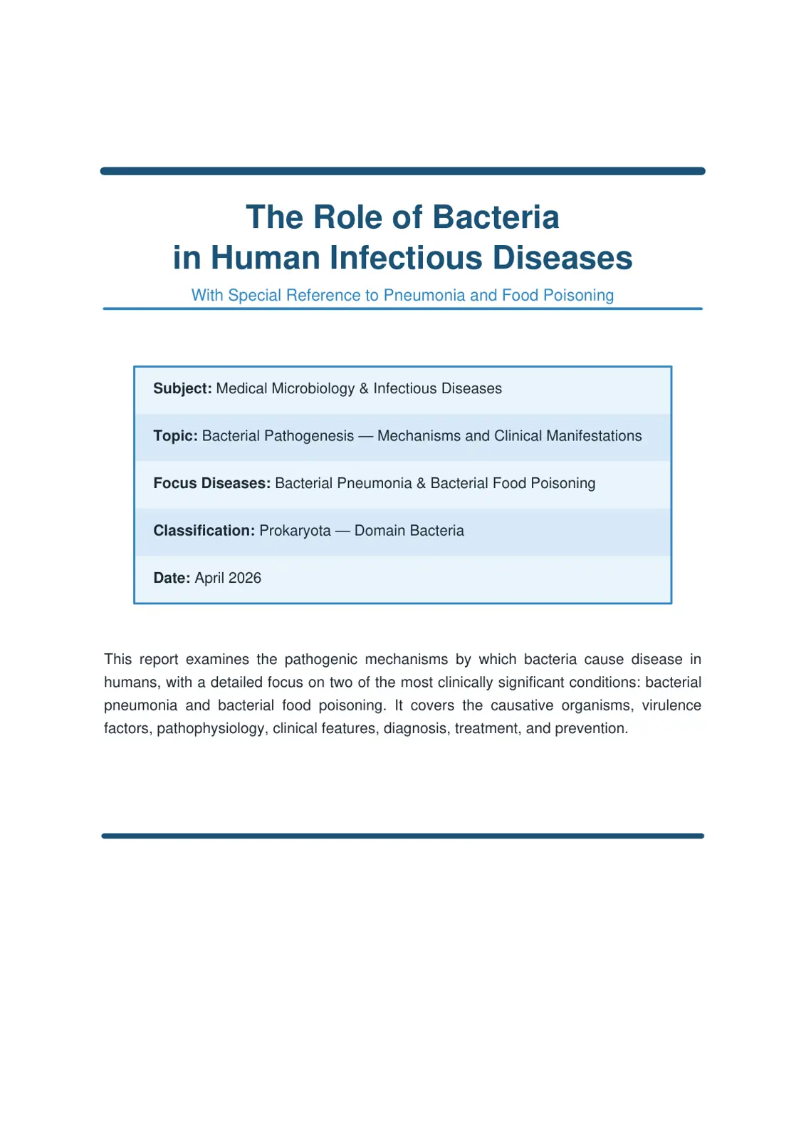 غلاف تقرير The Role of Bacteria in Human Infectious Diseases