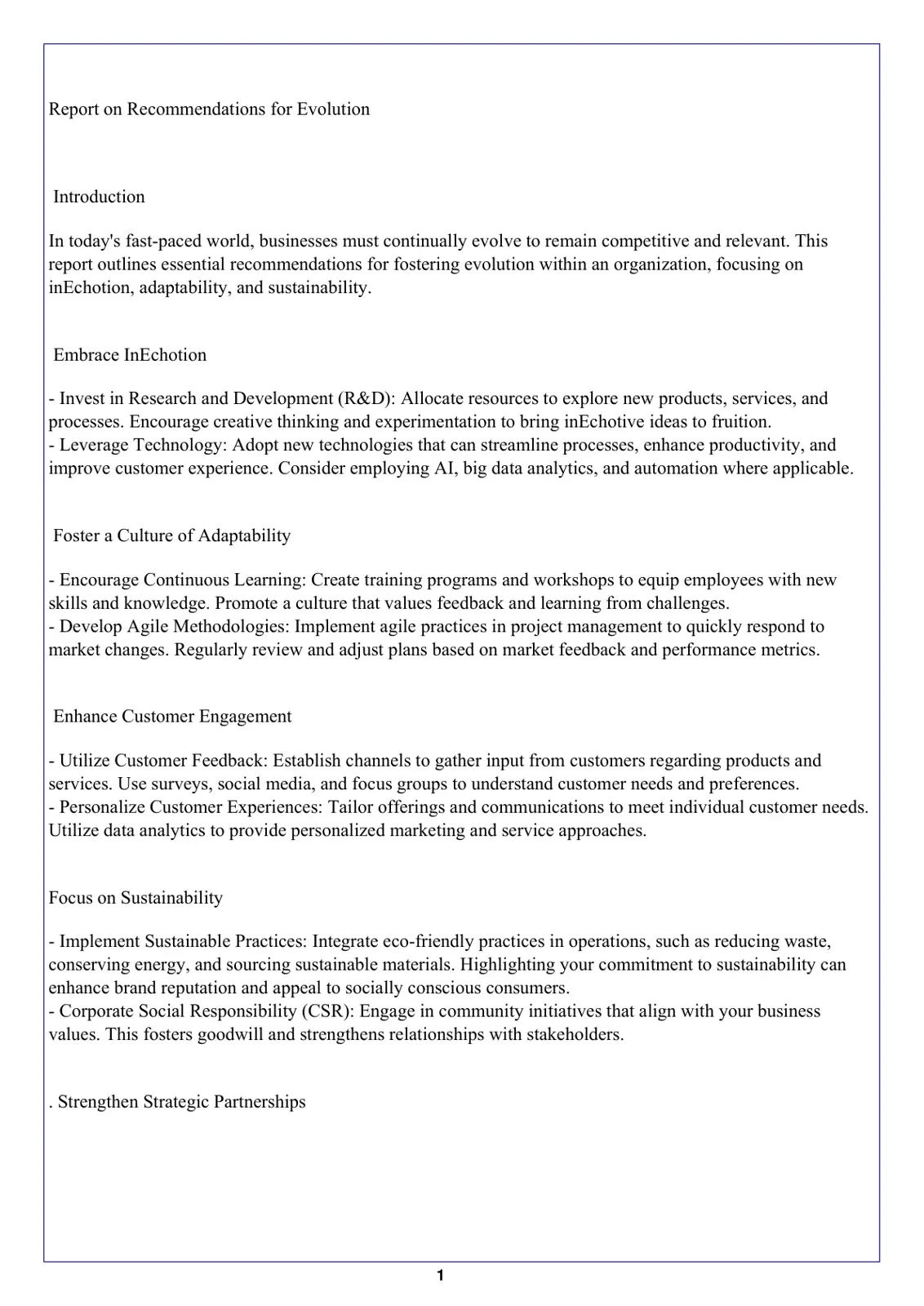 غلاف تقرير Report on Recommendations for Evolution