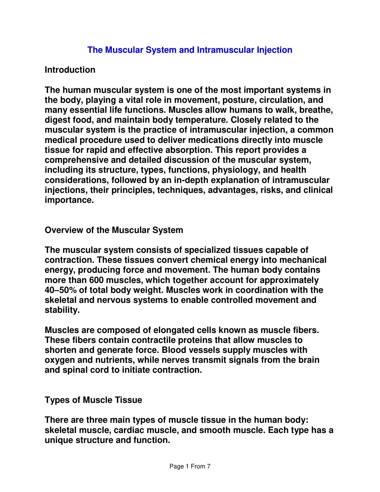 غلاف تقرير The Muscular System and Intramuscular Injection