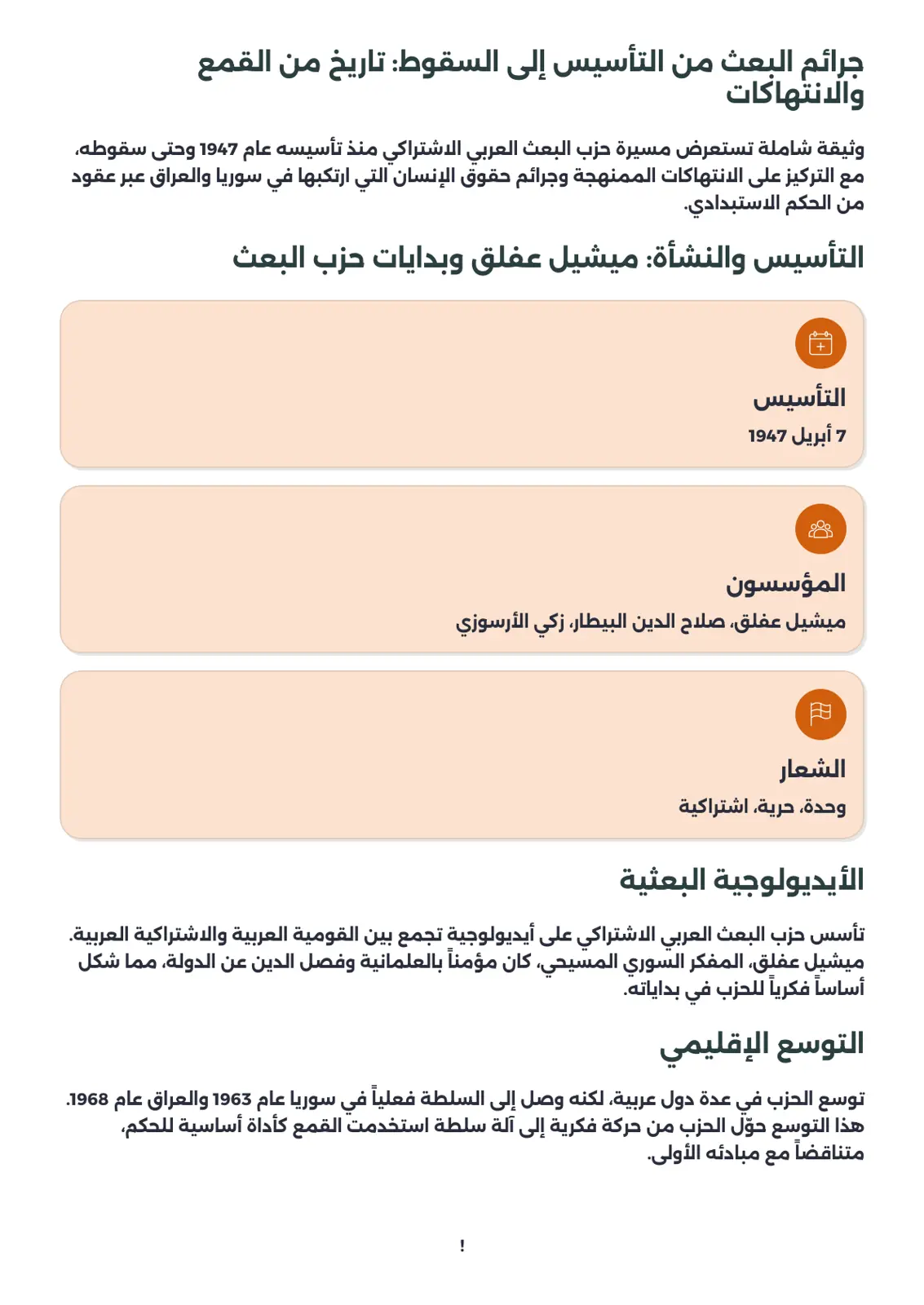 غلاف تقرير جرائم البعث من التأسيس إلى السقوط: تاريخ من القمع والانتهاكات