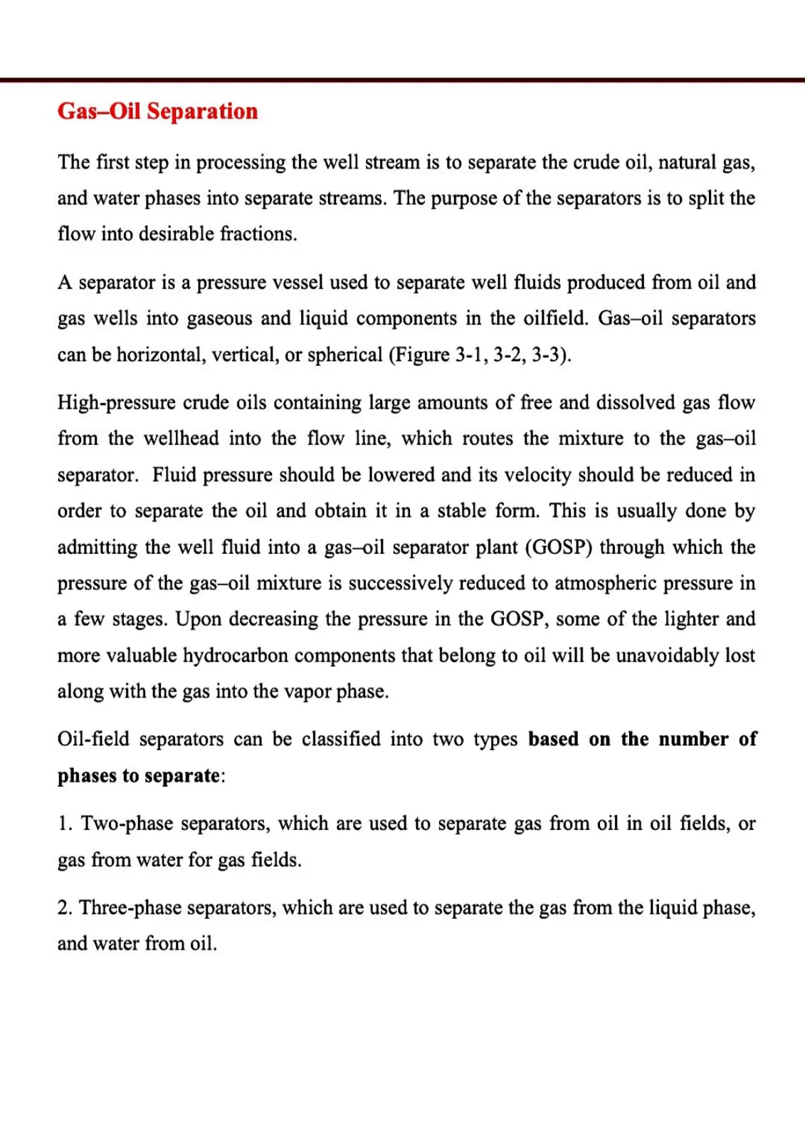 غلاف تقرير Gas-Oil Separation