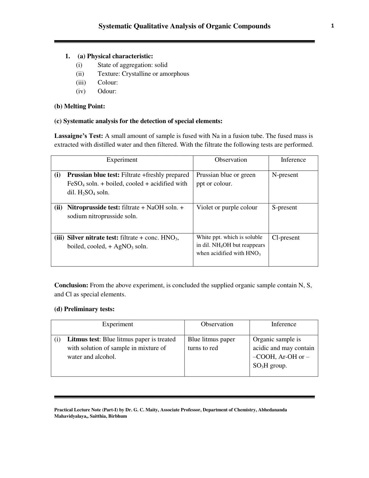غلاف تقرير Systematic Qualitative Analysis of Organic Compounds