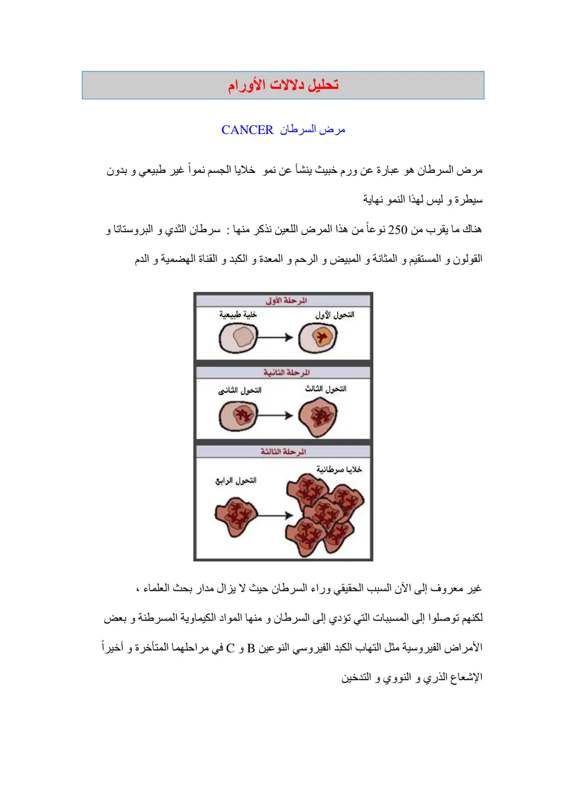 غلاف تقرير تحليل دلالات الأورام