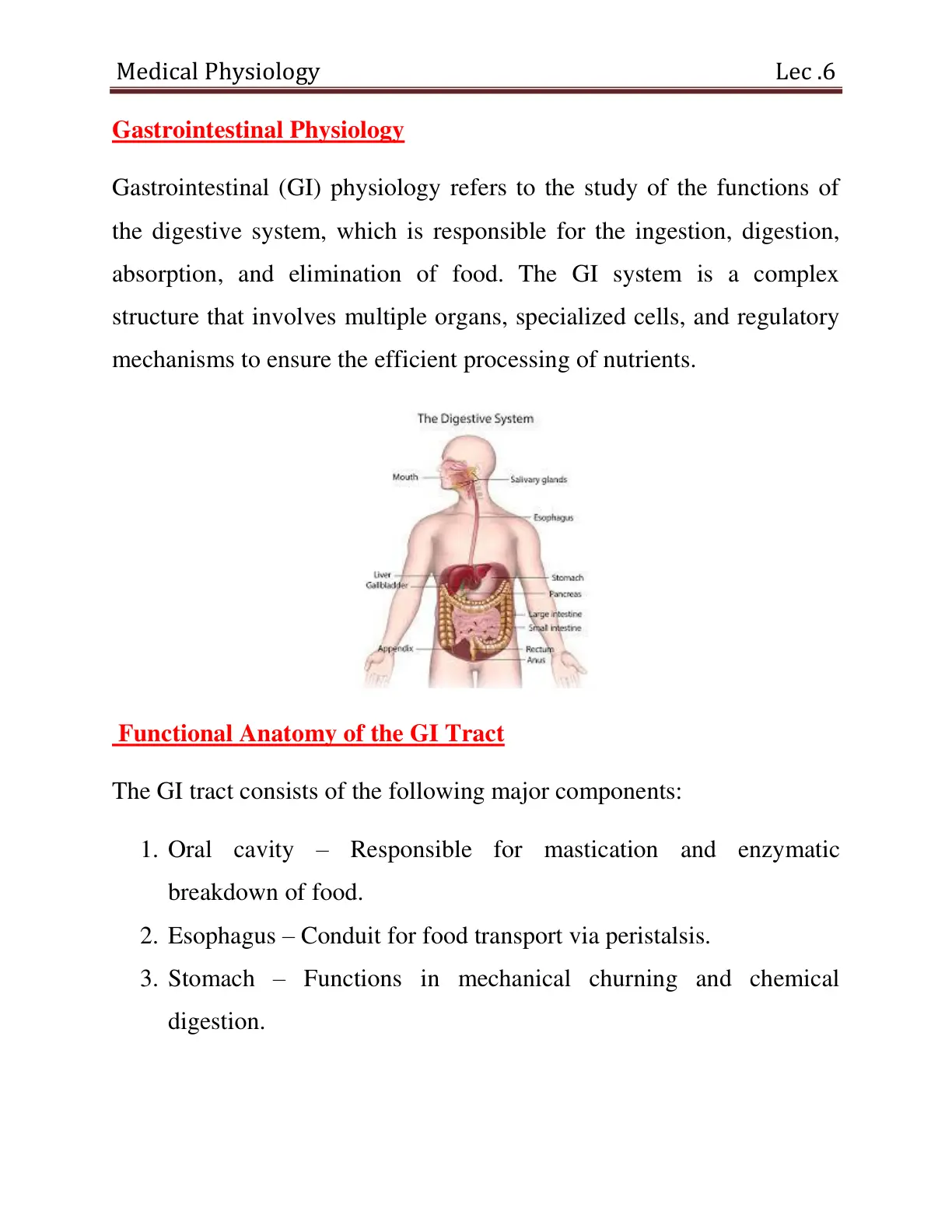 غلاف تقرير Medical Physiology Gastrointestinal Physiology Lec.6