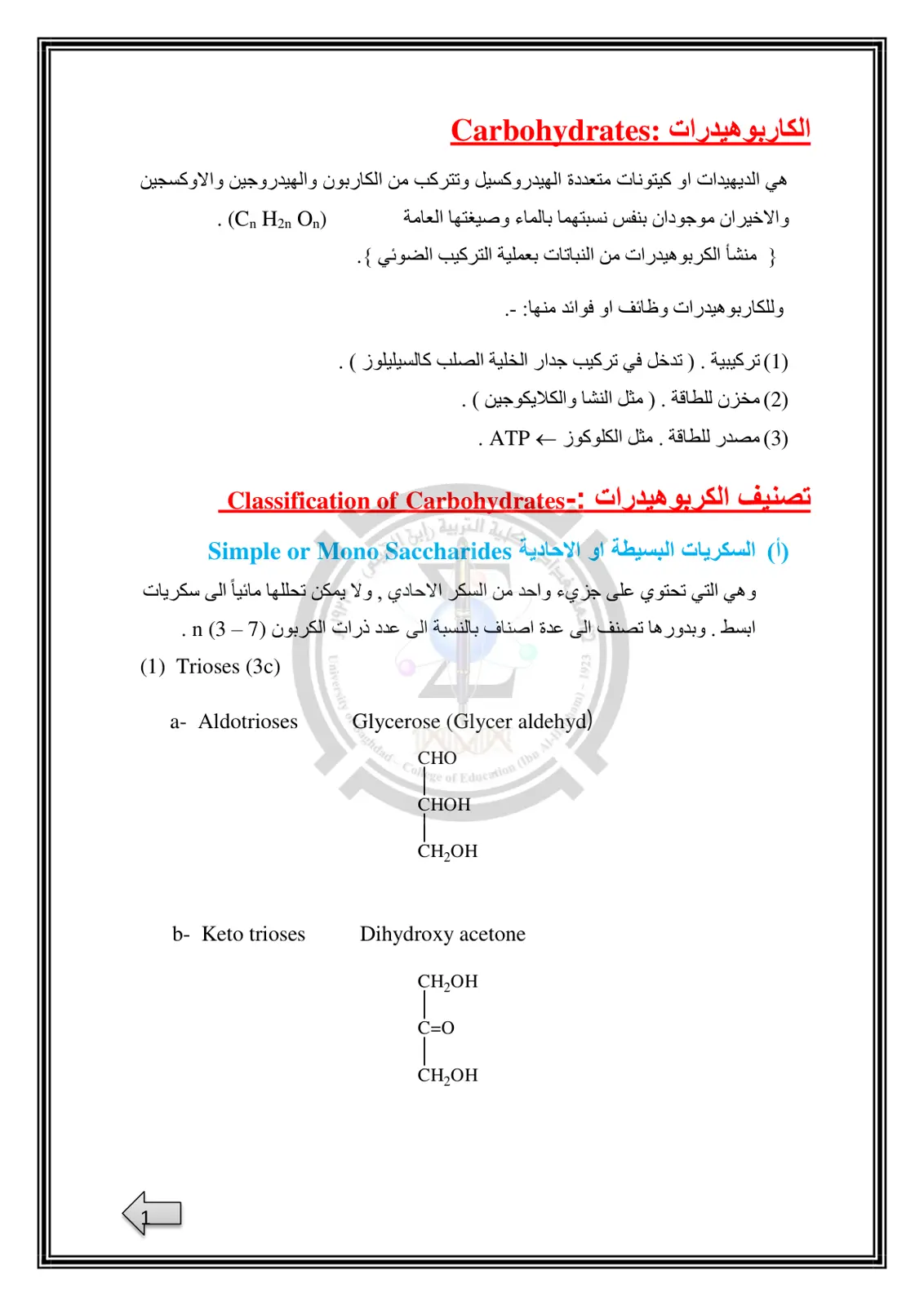 غلاف تقرير الكاربوهيدرات: Carbohydrates - التعريف والتصنيف