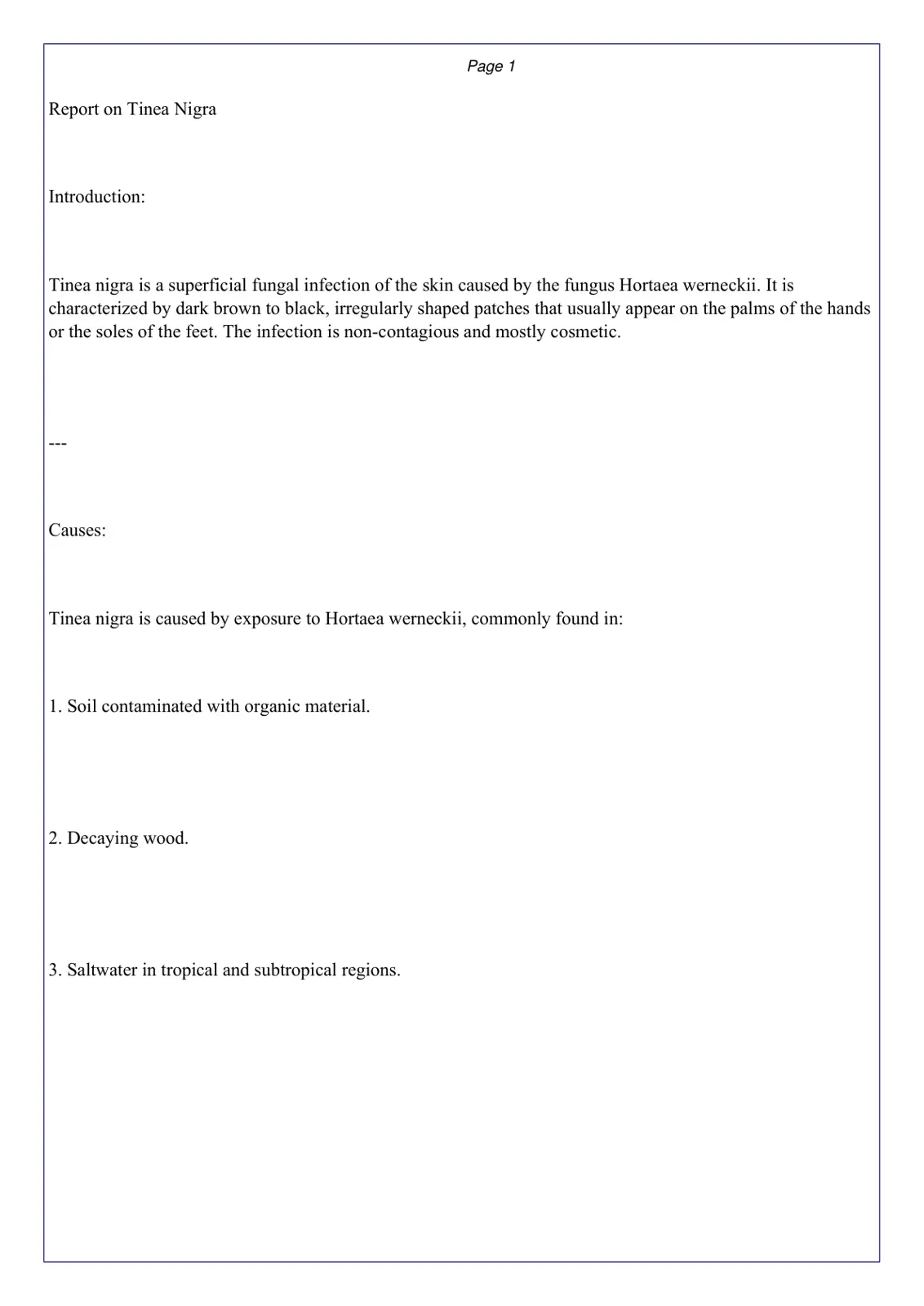 غلاف تقرير Report on Tinea Nigra
