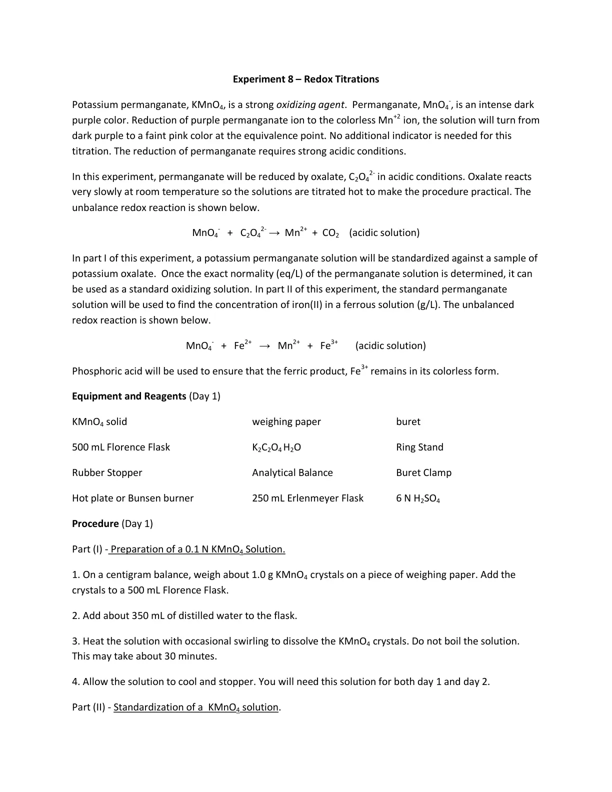 غلاف تقرير Experiment 8- Redox Titrations