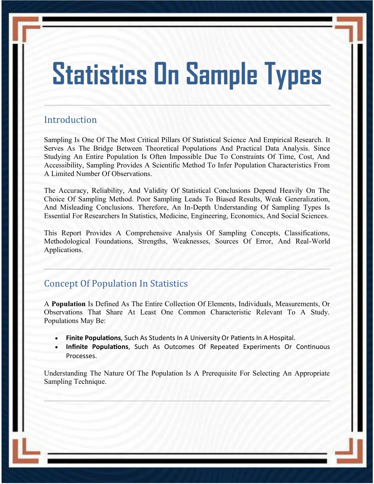غلاف تقرير Statistics On Sample Types