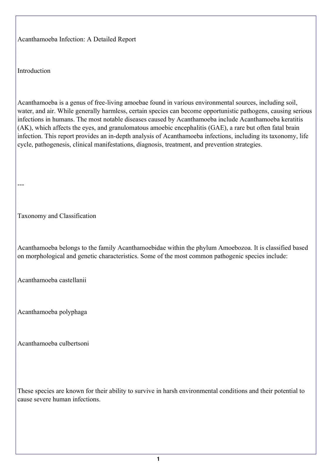 غلاف تقرير Acanthamoeba Infection: A Detailed Report
