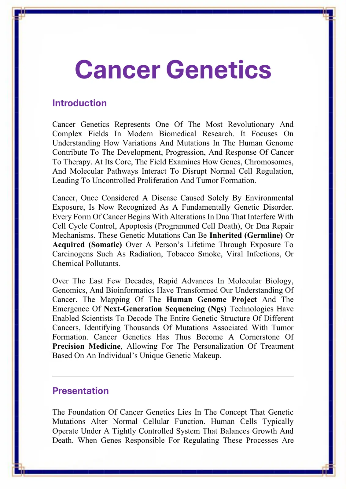 غلاف تقرير Cancer Genetics