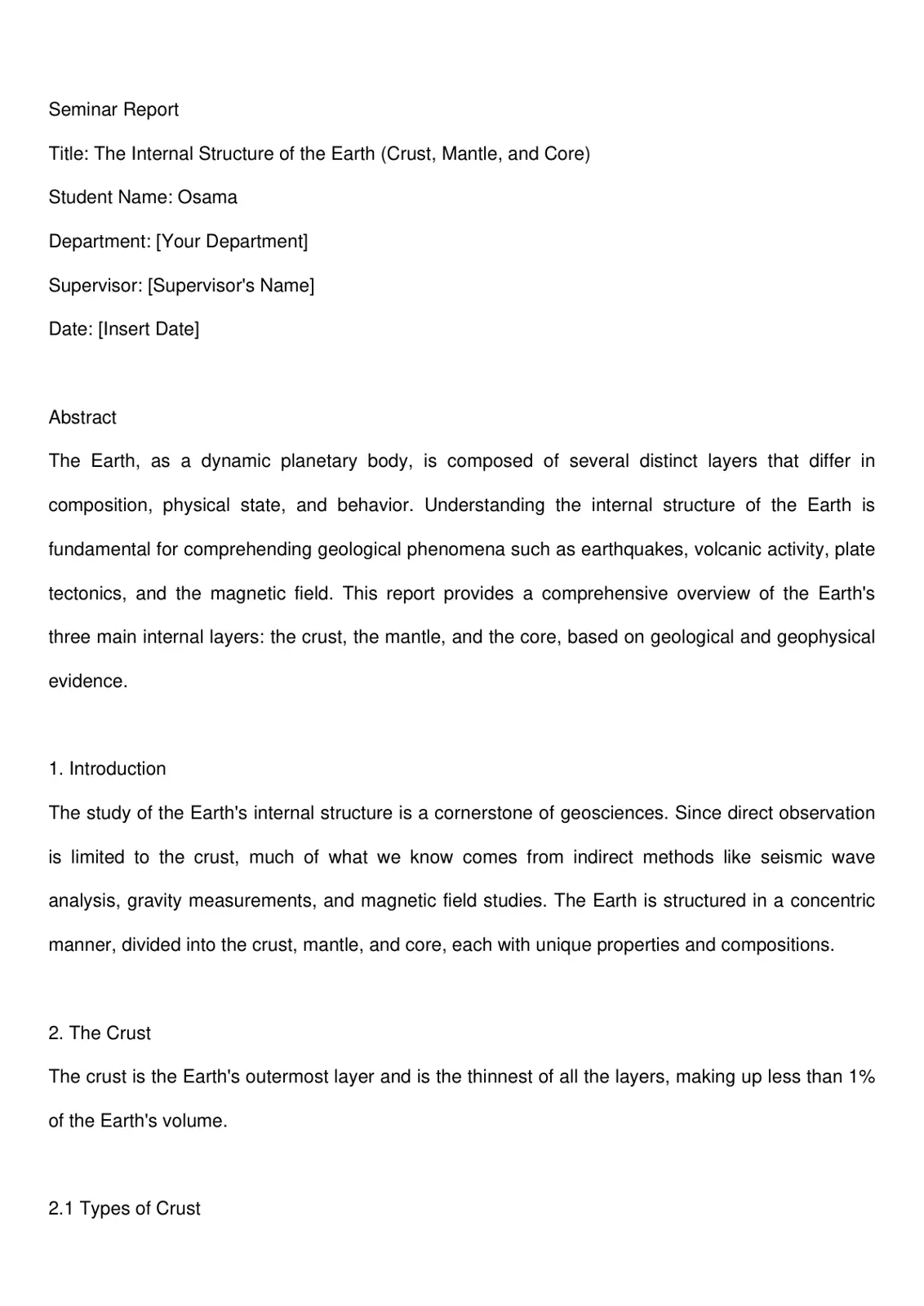 غلاف تقرير The Internal Structure of the Earth (Crust, Mantle, and Core)