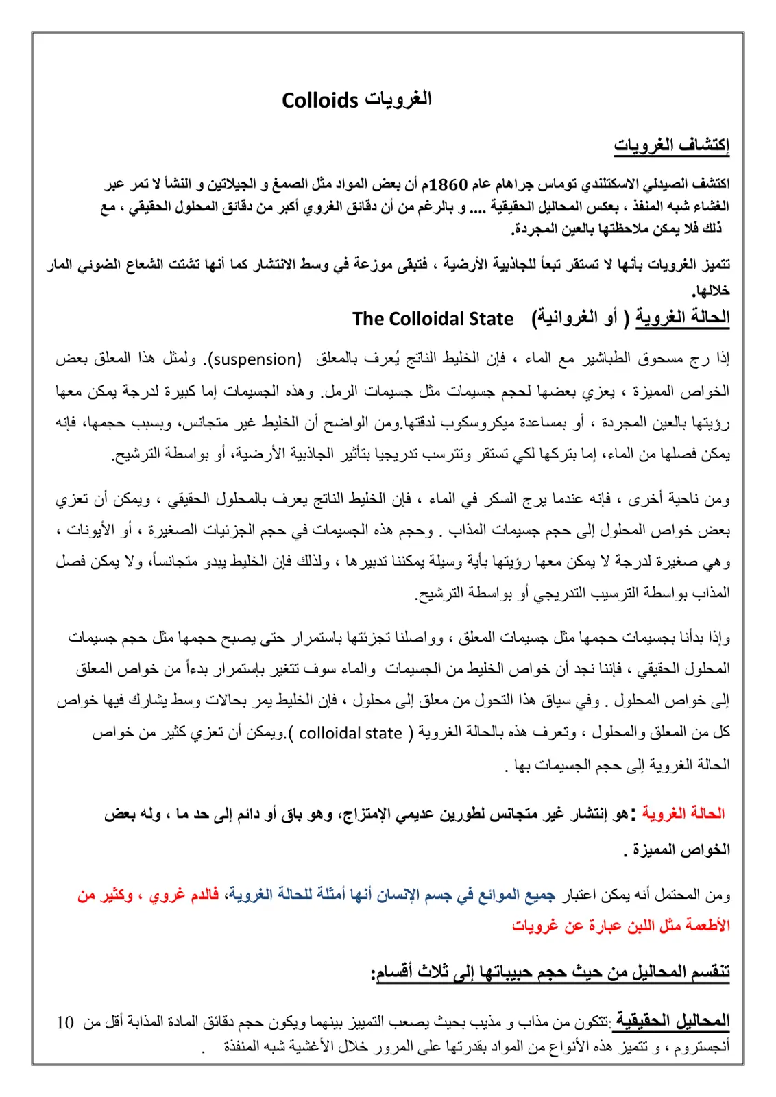 غلاف تقرير الغرويات Colloids
