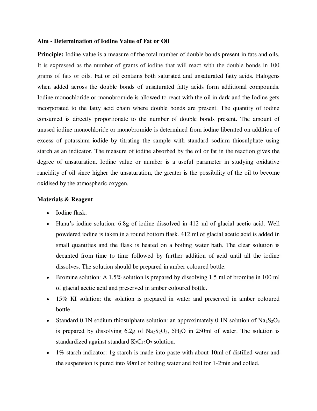 غلاف تقرير Determination of Iodine Value of Fat or Oil