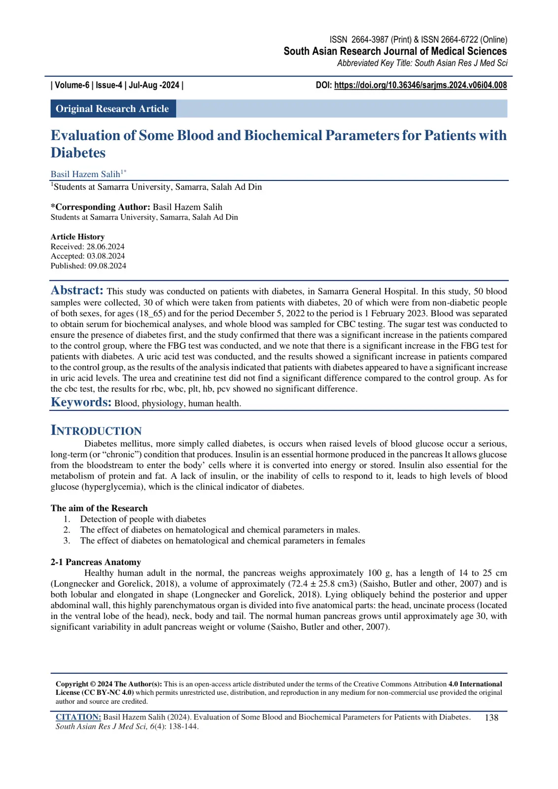 غلاف تقرير Evaluation of Some Blood and Biochemical Parameters for Patients with Diabetes