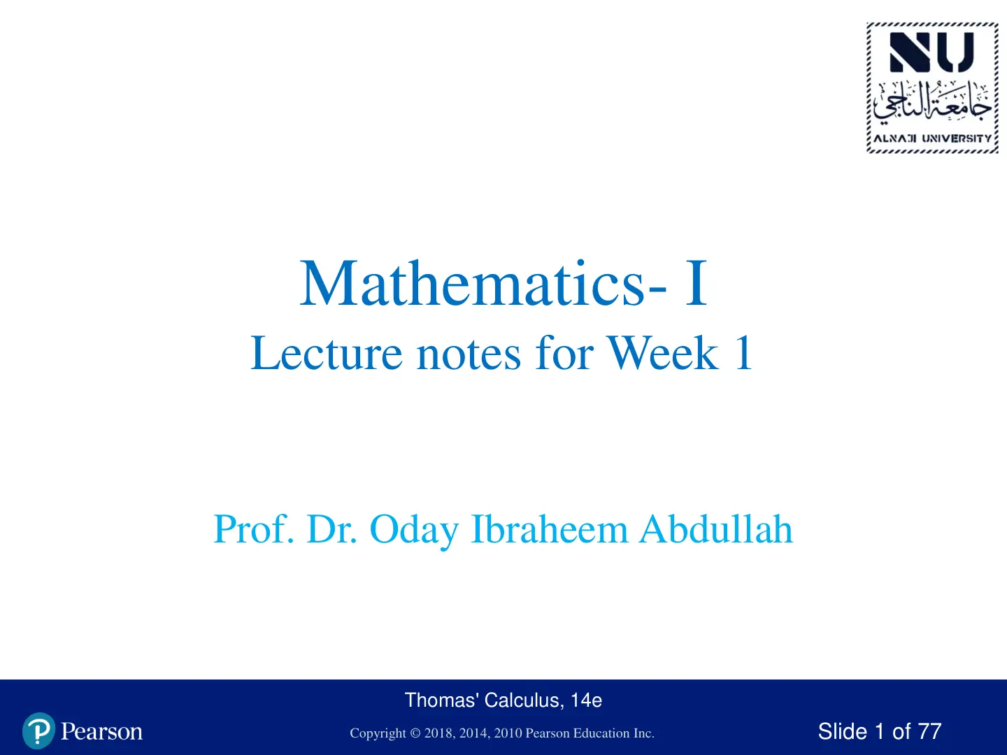 غلاف تقرير Mathematics- I Lecture notes for Week 1