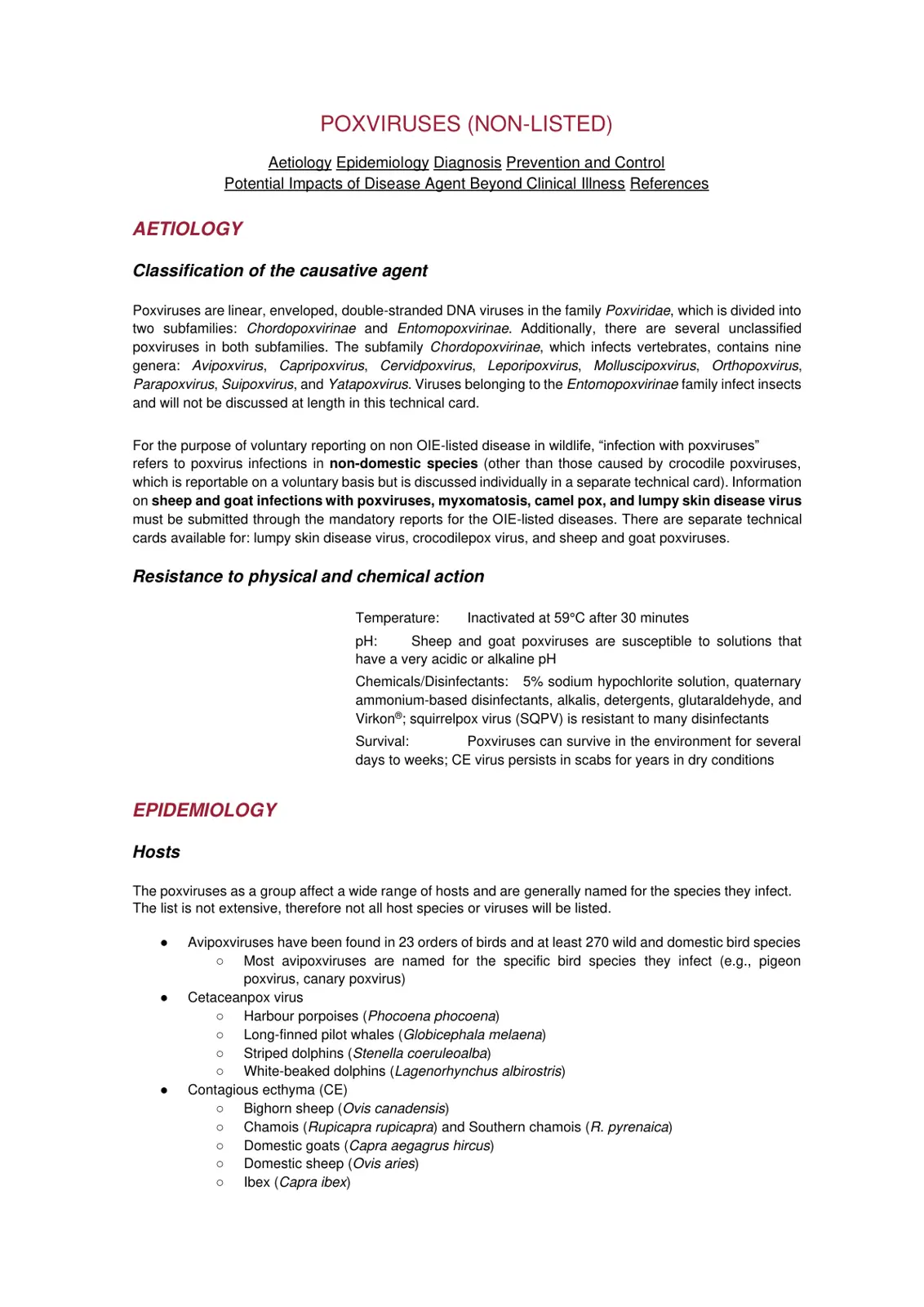 غلاف تقرير Poxviruses (Non-Listed): Aetiology, Epidemiology, Diagnosis, Prevention and Control