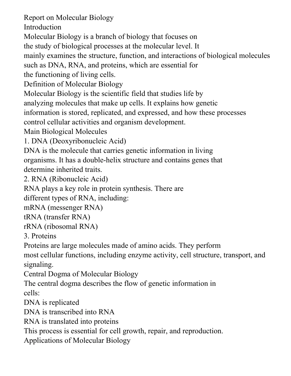 غلاف تقرير Report on Molecular Biology