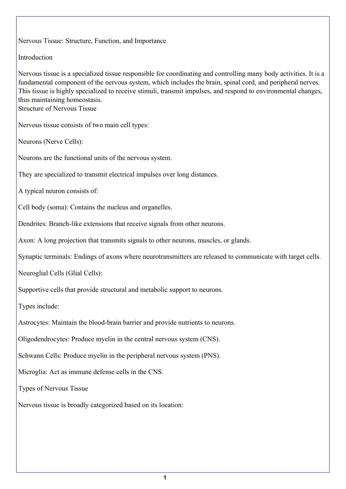 غلاف تقرير Nervous Tissue: Structure, Function, and Importance