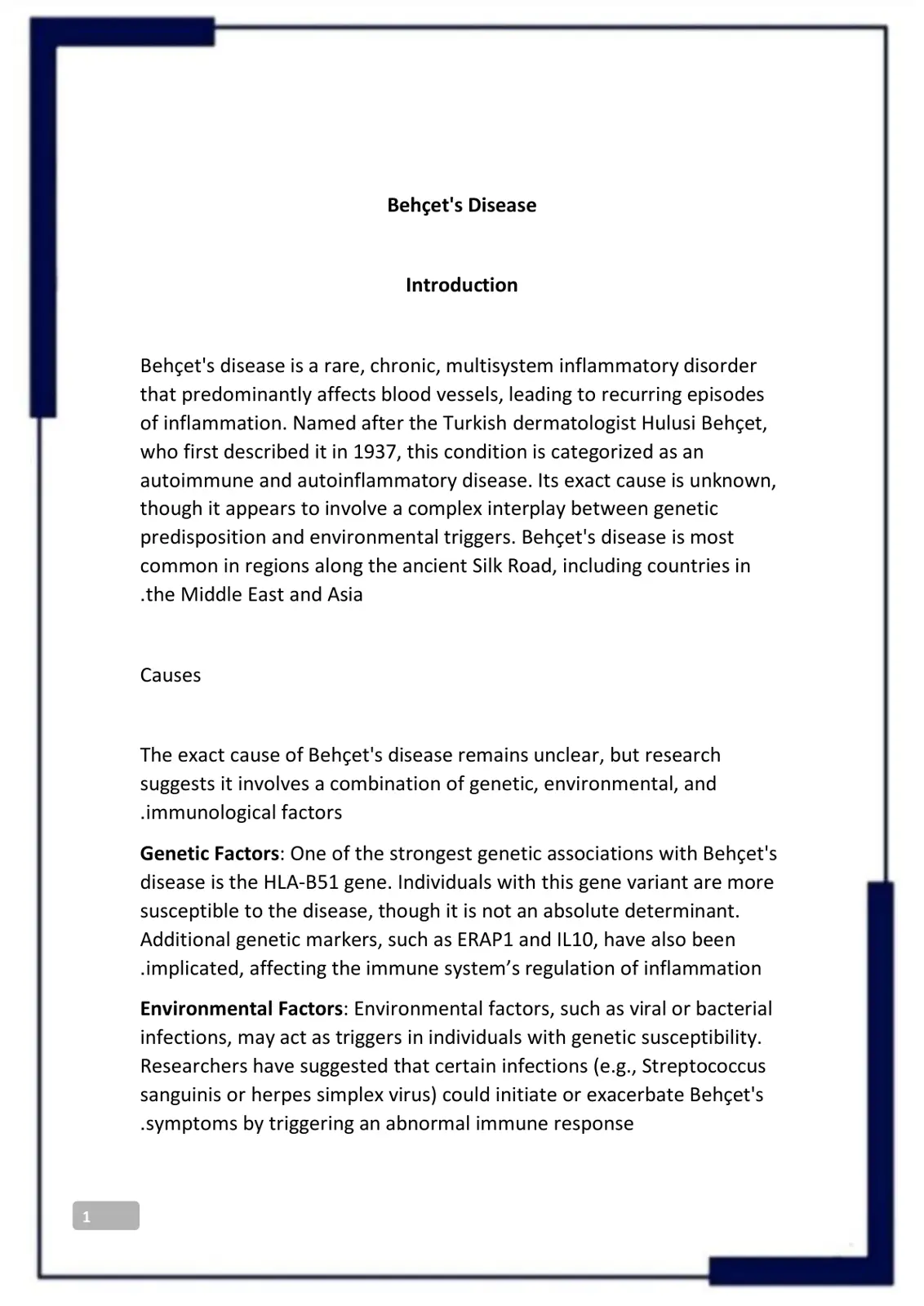 غلاف تقرير Behçet's Disease