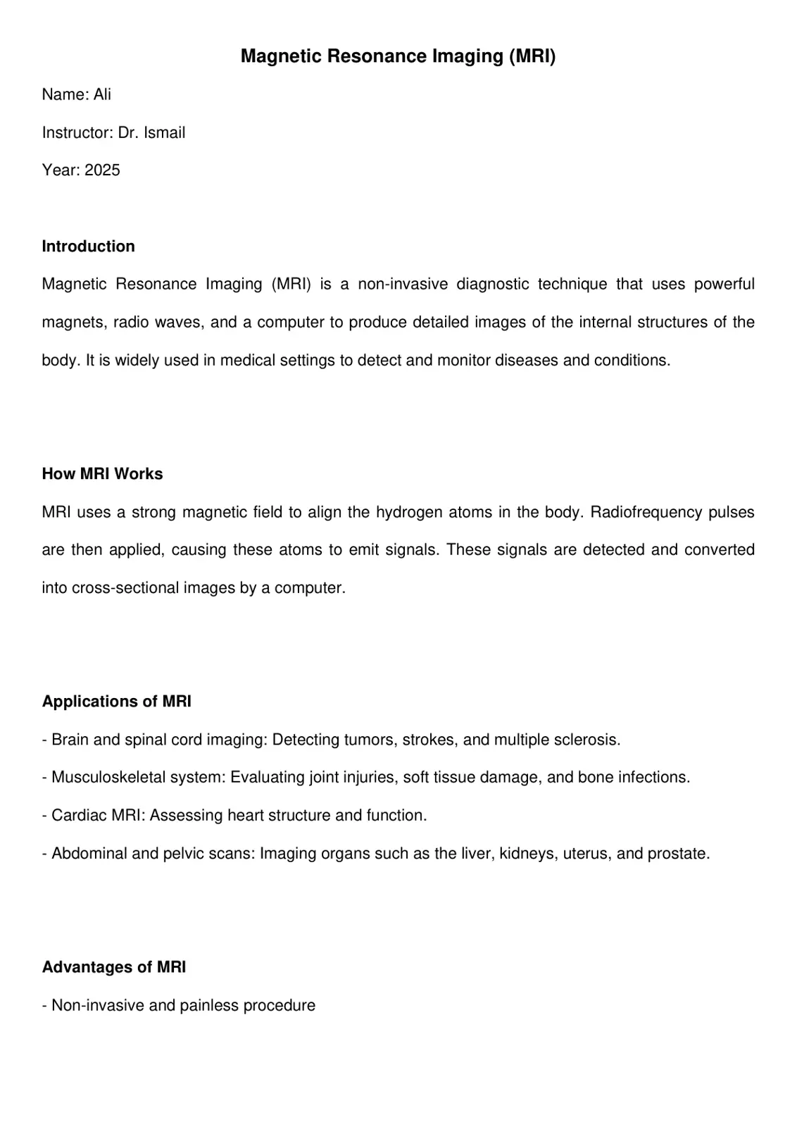 غلاف تقرير Magnetic Resonance Imaging (MRI)