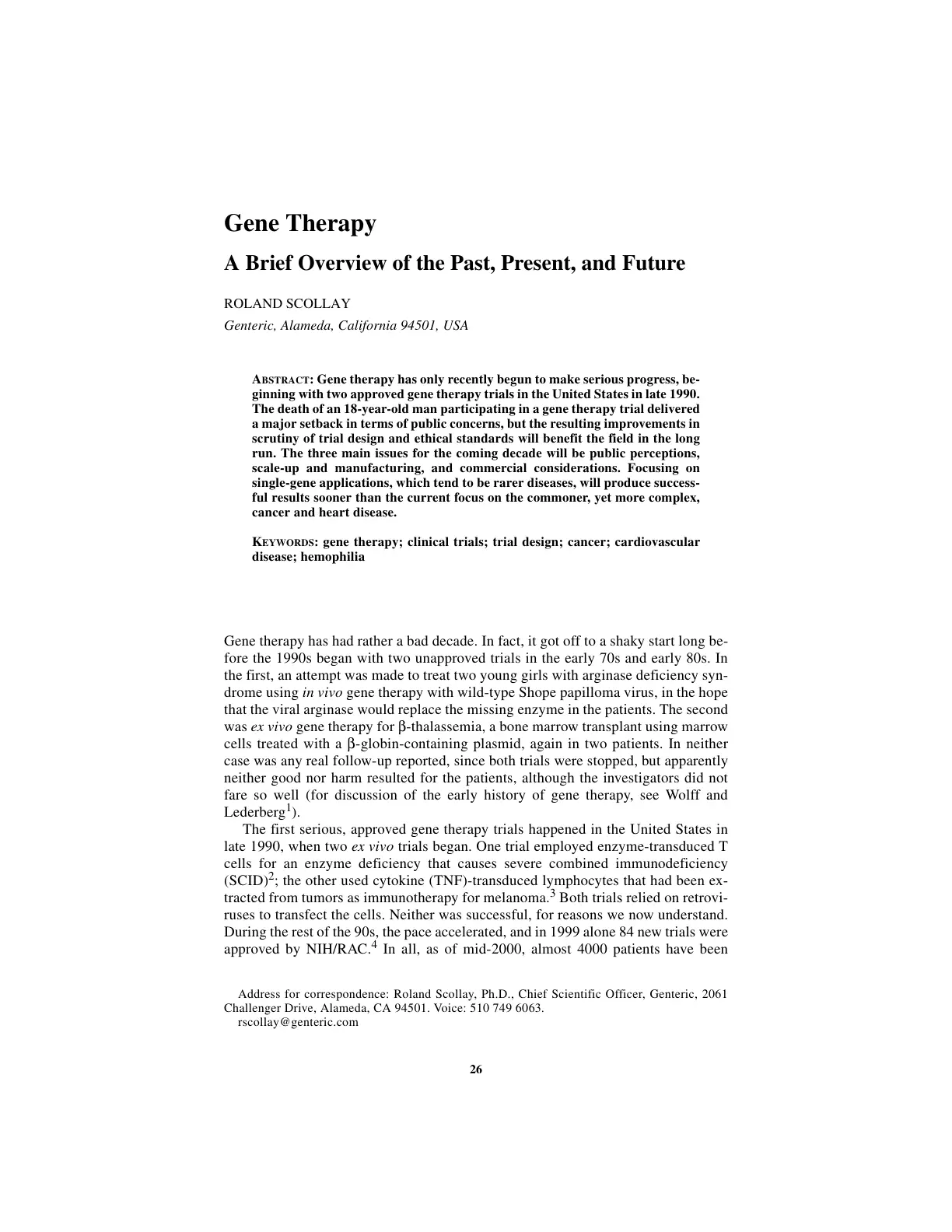 غلاف تقرير Gene Therapy: A Brief Overview of the Past, Present, and Future