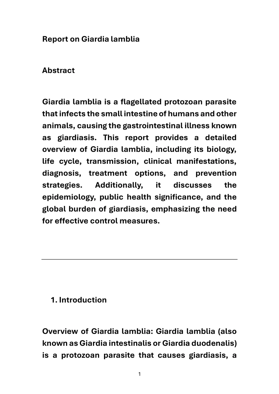 غلاف تقرير Report on Giardia lamblia