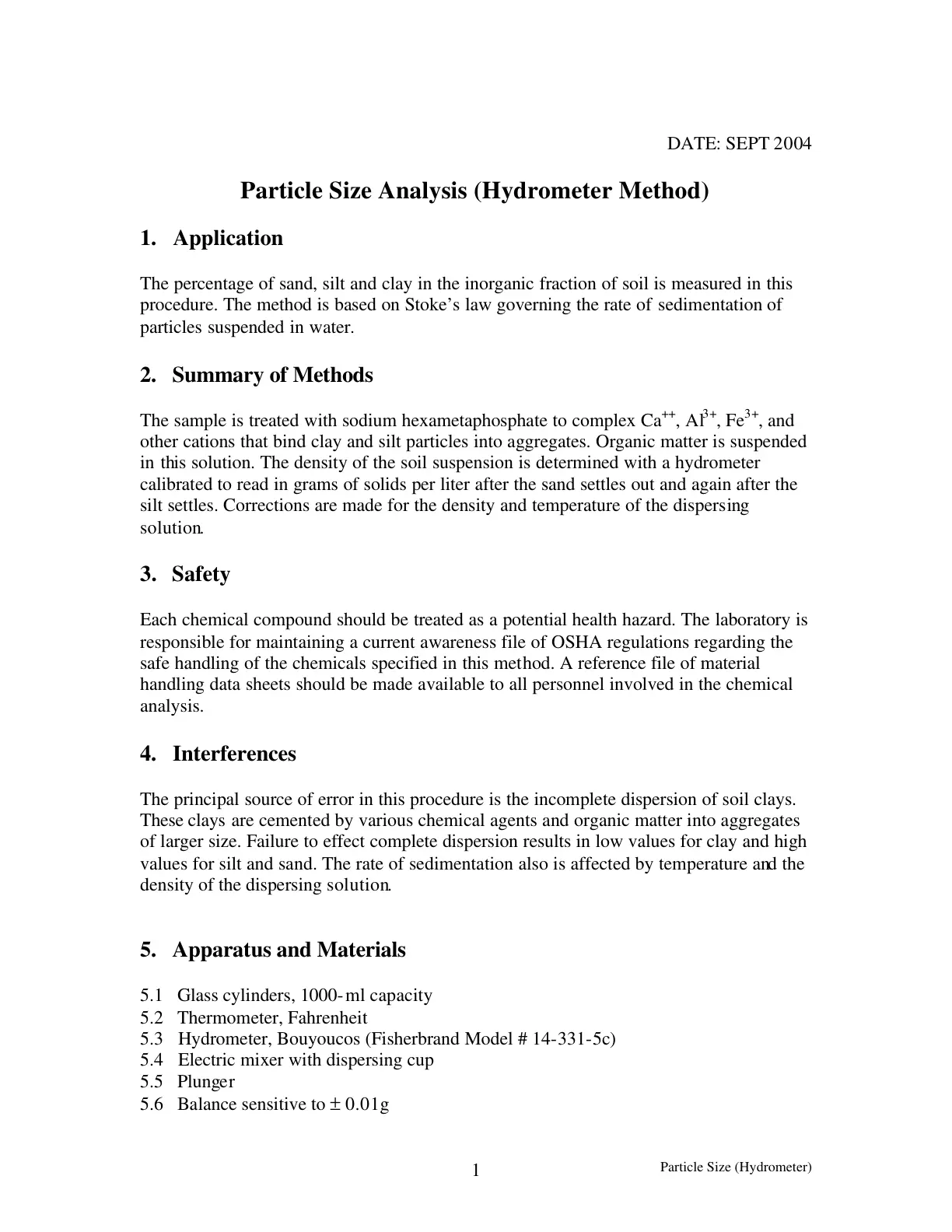غلاف تقرير Particle Size Analysis (Hydrometer Method)