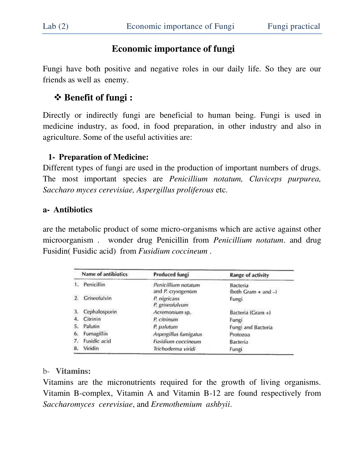غلاف تقرير Lab (2) - Economic Importance of Fungi