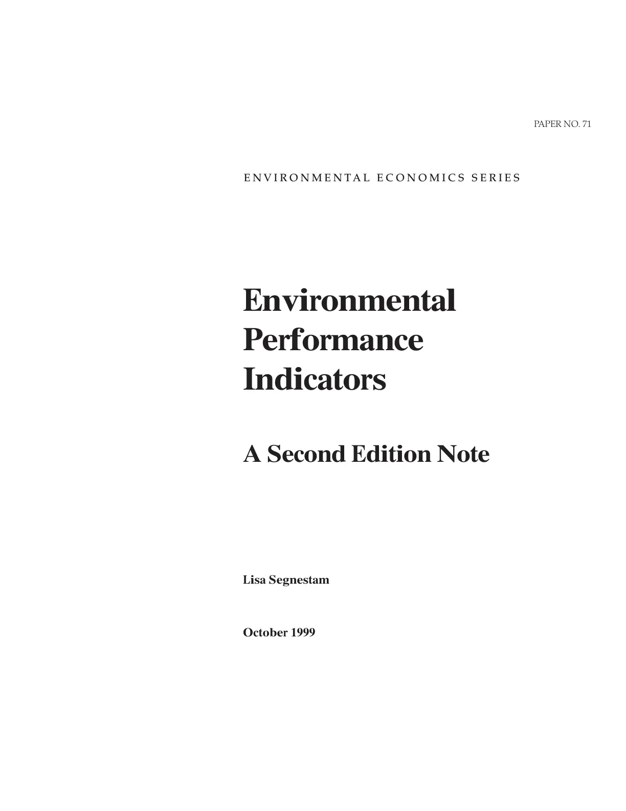 غلاف تقرير Environmental Performance Indicators A Second Edition Note