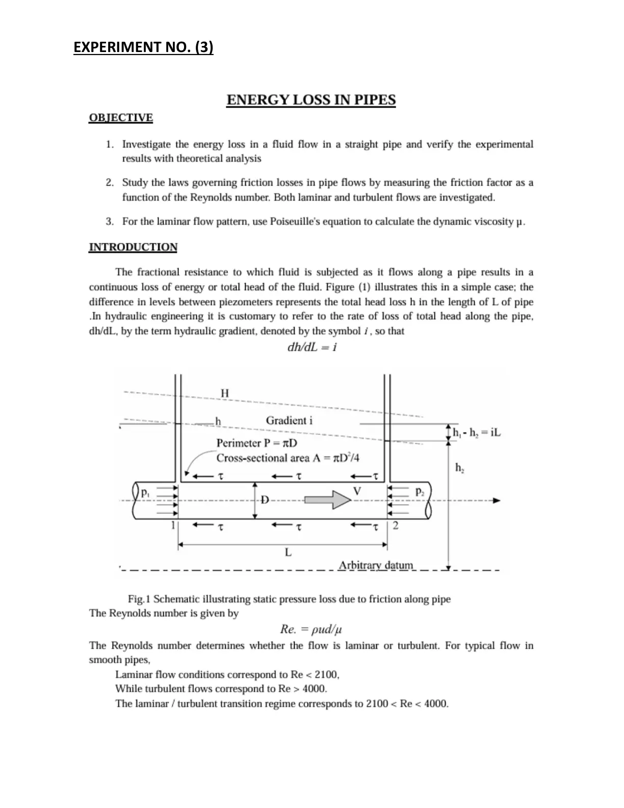 غلاف تقرير ENERGY LOSS IN PIPES
