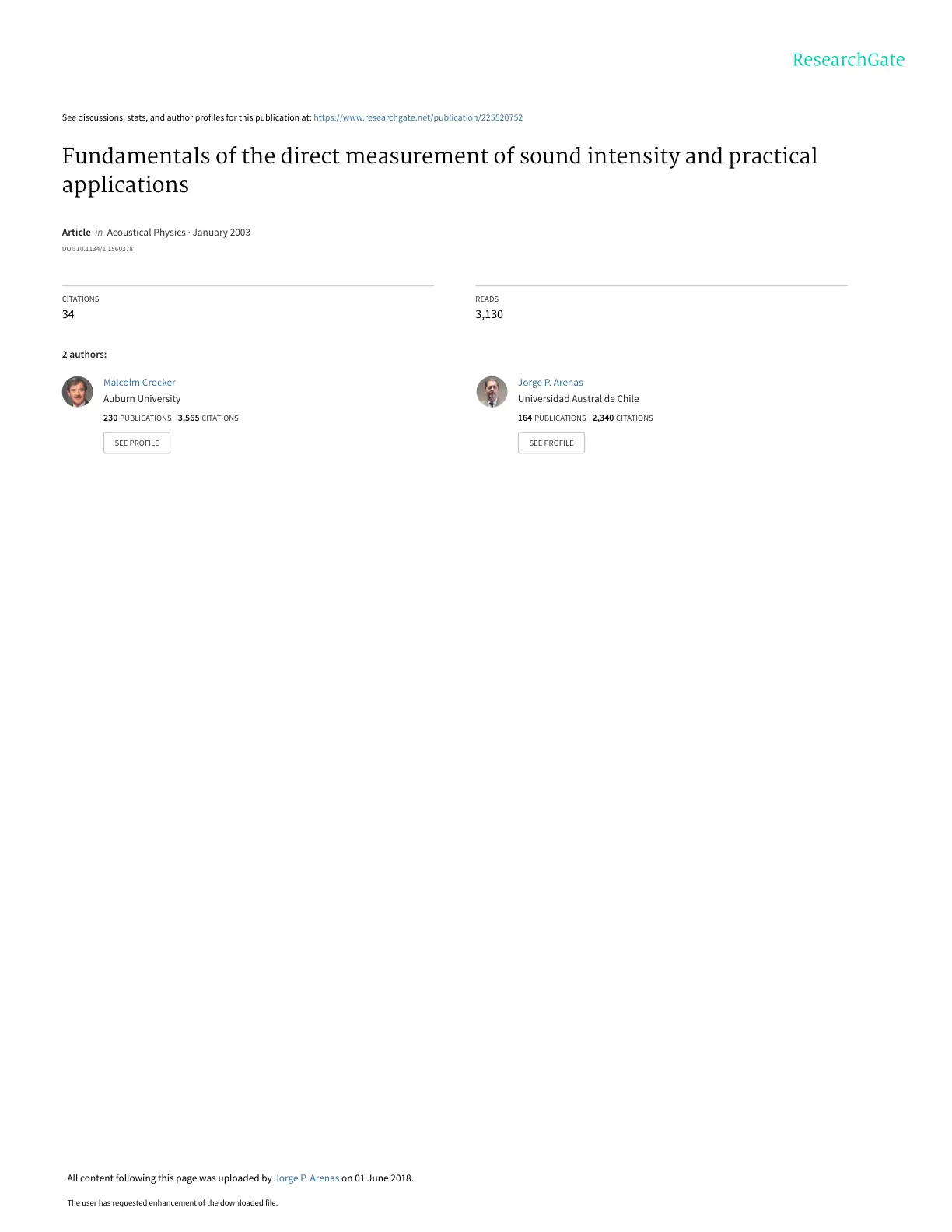 غلاف تقرير Fundamentals of the direct measurement of sound intensity and practical applications