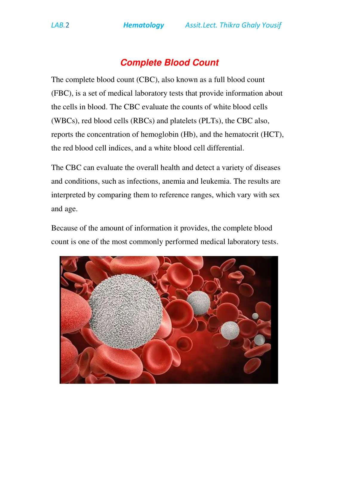 غلاف تقرير Complete Blood Count