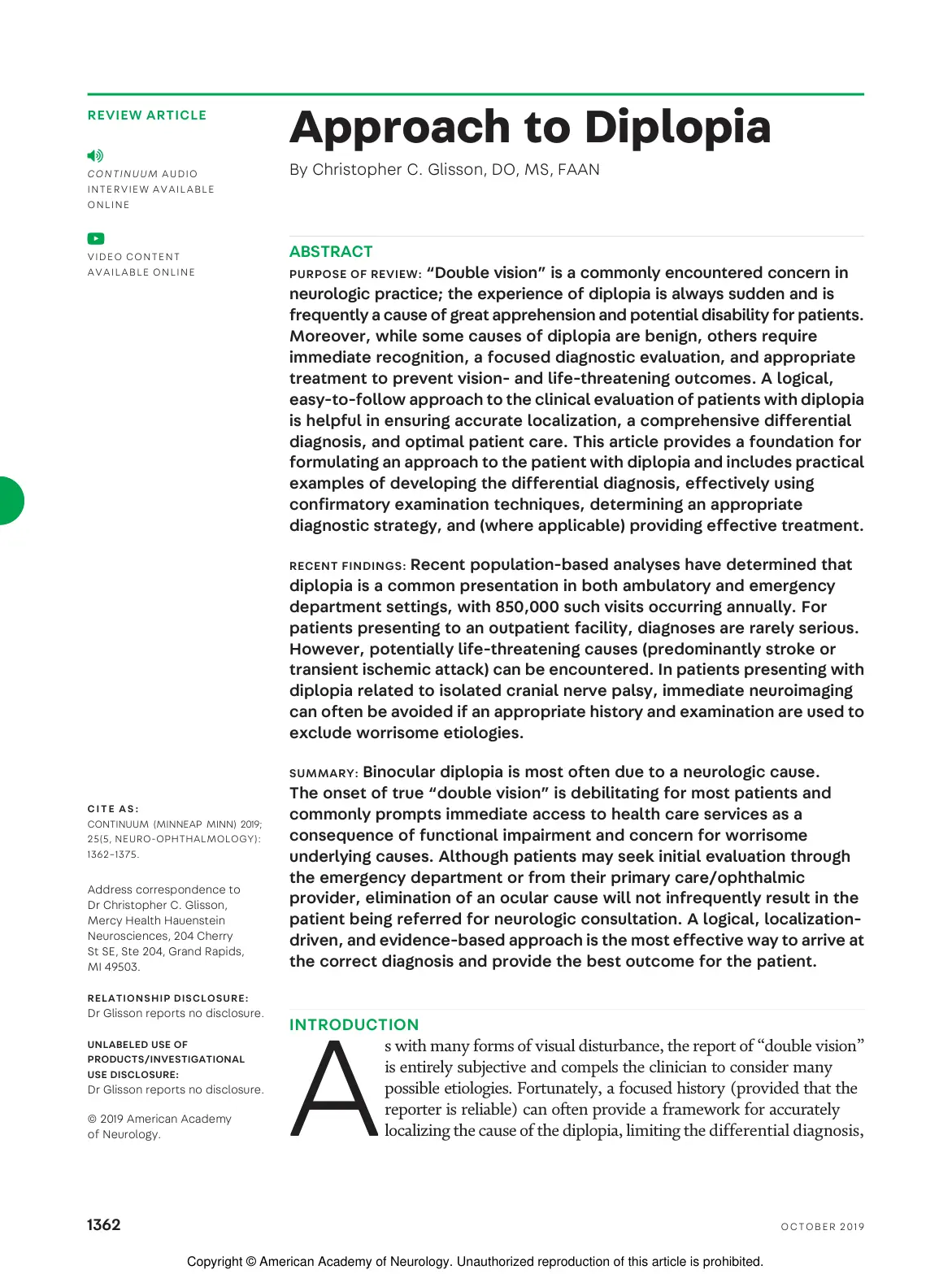 غلاف تقرير Approach to Diplopia