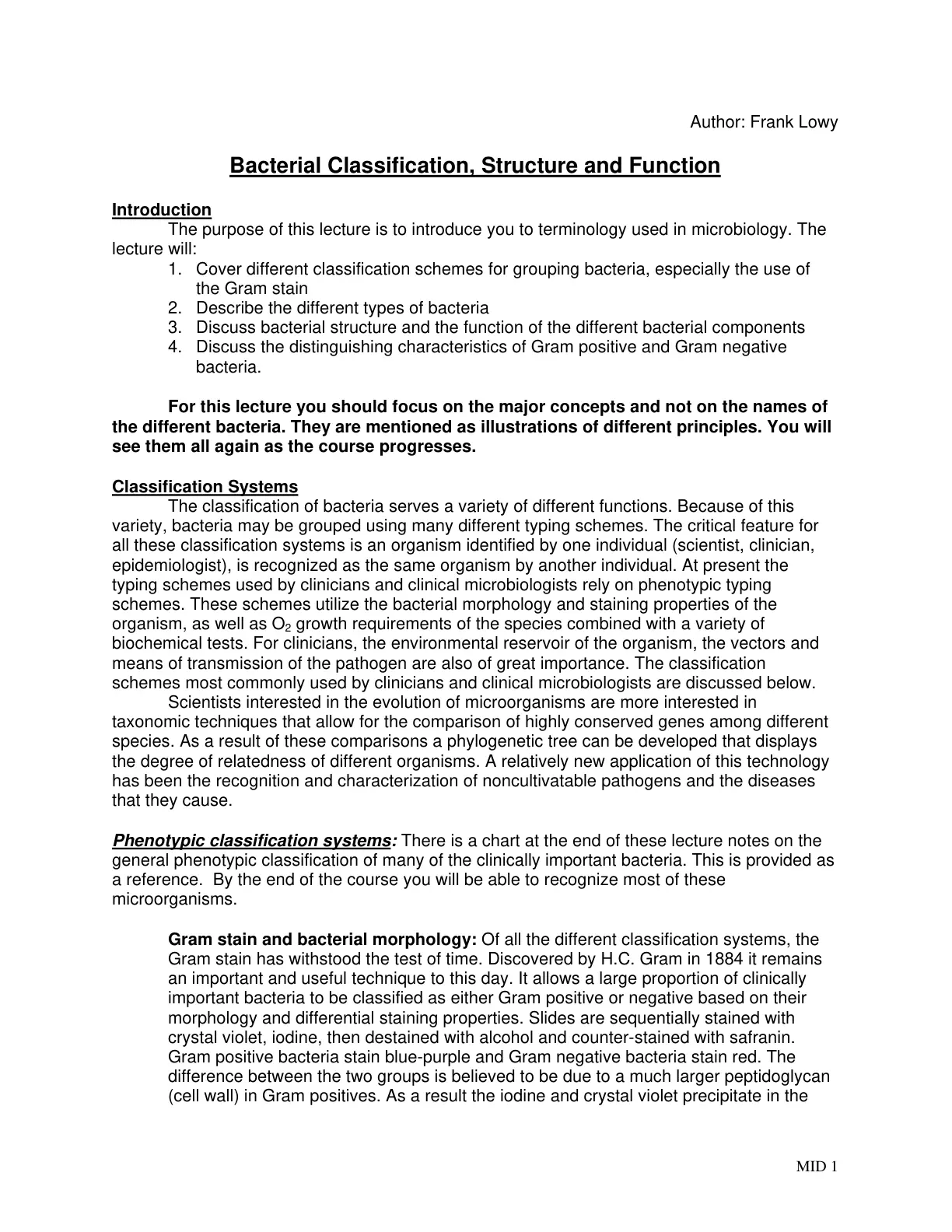 غلاف تقرير Bacterial Classification, Structure and Function
