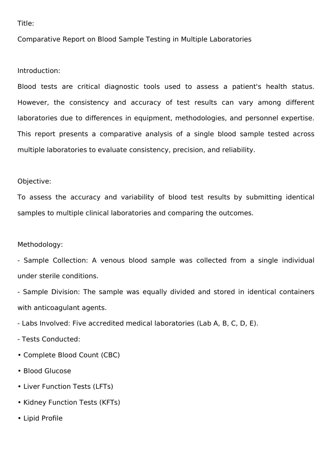 غلاف تقرير Comparative Report on Blood Sample Testing in Multiple Laboratories