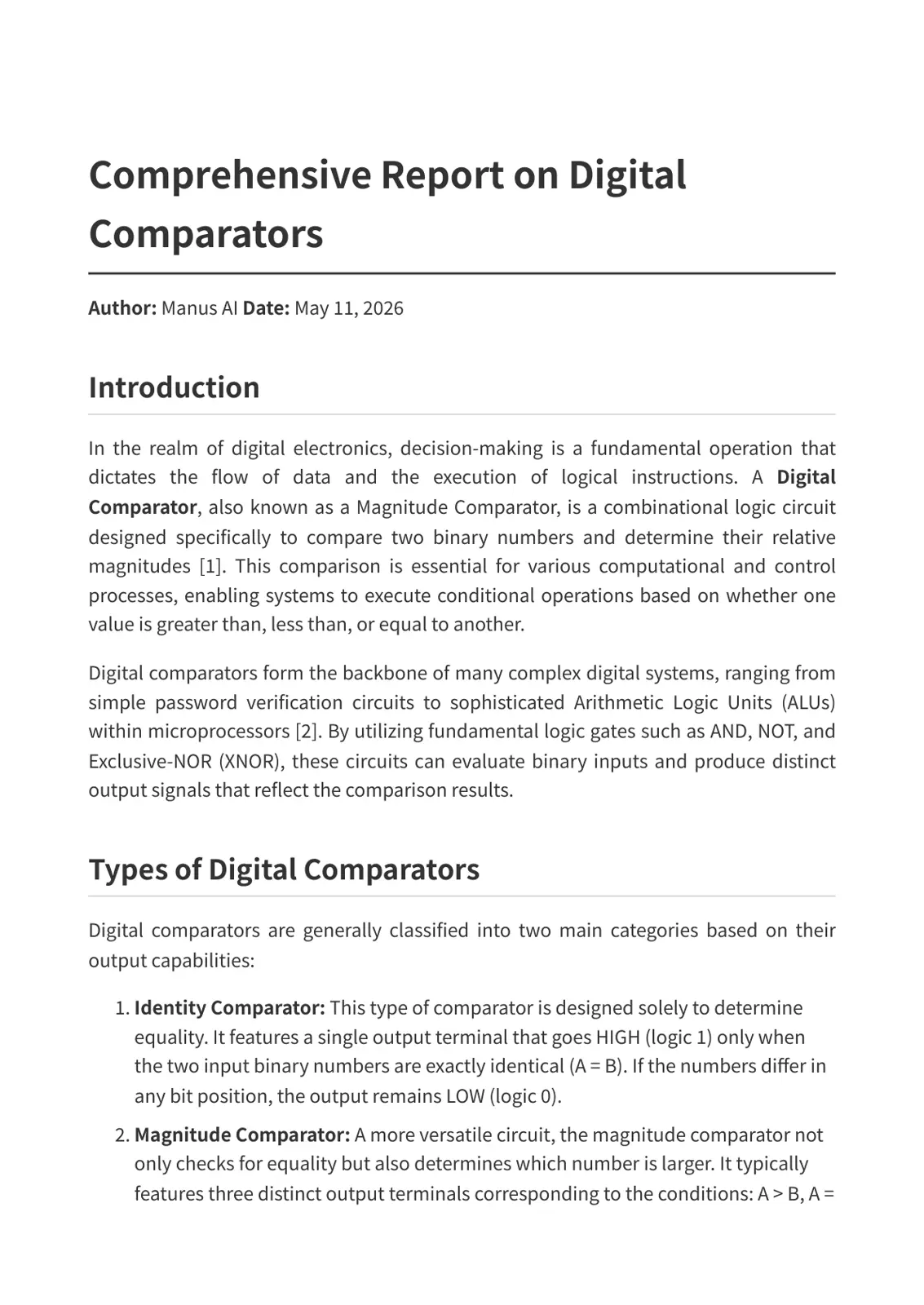 غلاف تقرير Comprehensive Report on Digital Comparators