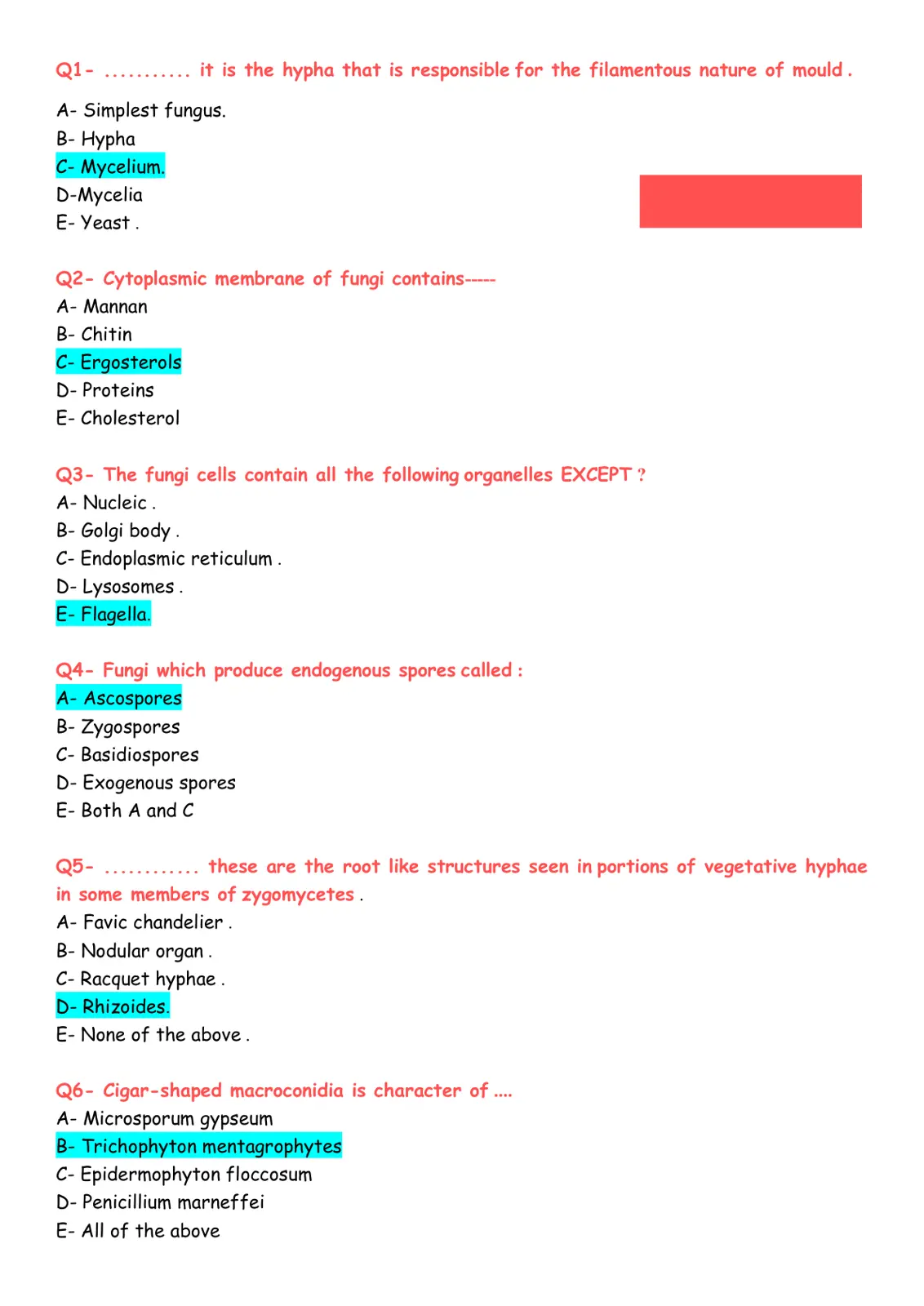 غلاف تقرير Multiple Choice Questions: Fungi Biology