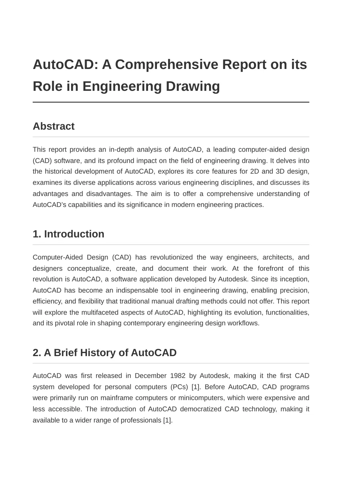 غلاف تقرير AutoCAD: A Comprehensive Report on its Role in Engineering Drawing